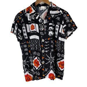 Vintage 90s Floral Mixed Print Shirt Button Collared Petite Size Medium TIki